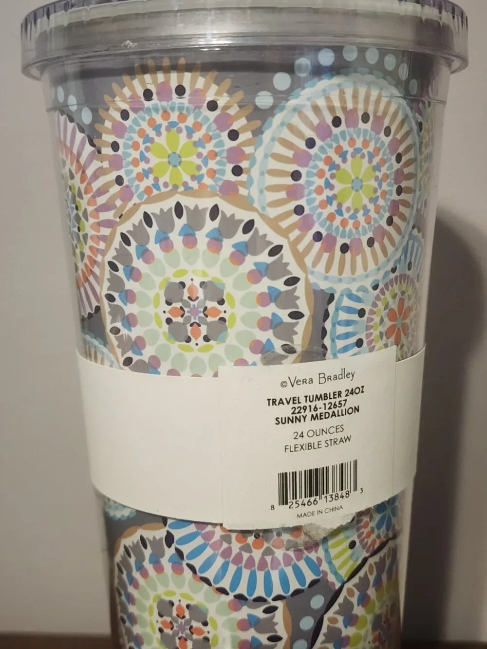 Vera Bradley 24oz Travel Tumbler Sunny Medallion Design
